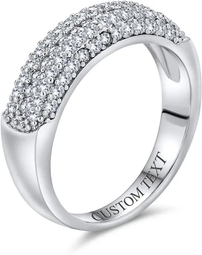 Vista 3 de Anillo de boda personalizado con circonita cúbica AAA para mujer, chapado en oro rosa, plata de ley 925 personalizable