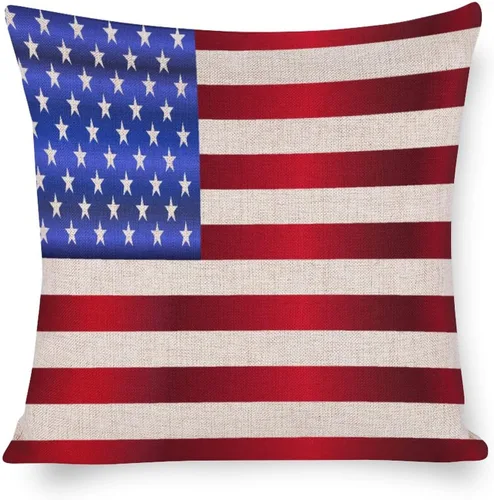 Vista 9 de Fundas de almohada de lino con mapa de la bandera de Estados Unidos, decoración del hogar al aire libre, 4 de julio, fundas de almohada