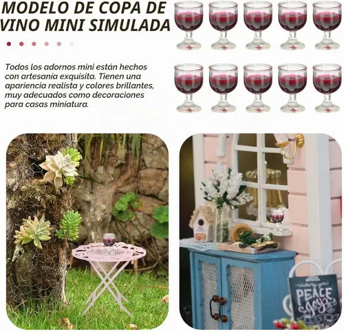 Vista 7 de NUOBESTY 10 copas de vino 1: 12 copas de cóctel para casa de muñecas, mini copas de vino tinto para decoración de casa de muñecas, accesorios