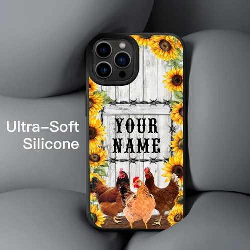 Vista 2 de Regalos personalizados para amantes del pollo, diseño de girasol, granja, pollo, funda de teléfono personalizada para iPhone 17 16 15 14 13 12 11