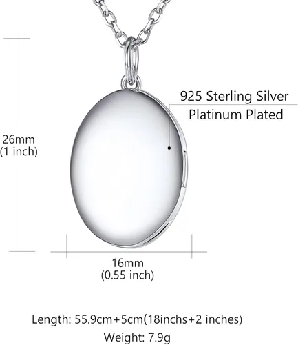 Vista 6 de Custom4U Collar redondo y ovalado de plata que sostiene la imagen colgante de medallón de fotos personalizado chapado en oro de 18 quilates plata