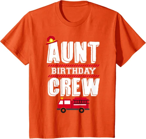 Vista 34 de Aunt Birthday Crew Fire Truck Fireman - Camiseta para fiesta de acogida, Negro, S