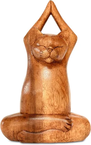 Vista 10 de G6 Collection Estatua de yoga de gato siamés tallada a mano de 8 pulgadas, escultura de estatua de yoga hecha a mano, decoración del hogar