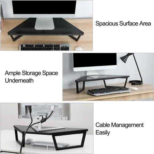 Vista 3 de TEAMIX Soporte de monitor triangular de 26 pulgadas, estante de esquina de escritorio con patas de metal, soporte de computadora de madera