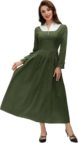 Vista 6 de SCARLET DARKNESS - Vestido colonial para mujer, disfraz sencillo de pionera de la pradera