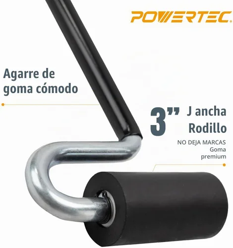 Vista 2 de POWERTEC Rodillo J de mango largo de 12", diámetro de 1-1/2", 3" de ancho, herramienta de rodillo de goma para laminado y chapa para bandas