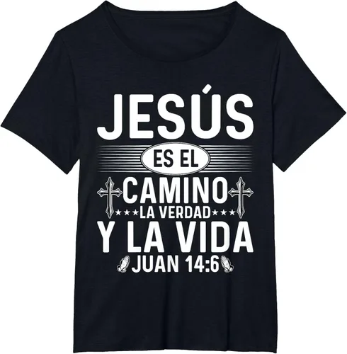Vista 23 de Camisetas Cristianas en español Versículos Biblia Juan 14:6 Camiseta, Negro, S