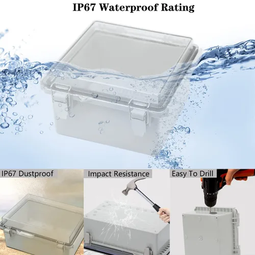 Vista 3 de Zulkit Caja de conexiones IP67 Caja eléctrica impermeable para proyectos con cubierta transparente con bisagras, cierre de acero inoxidable, carcasa