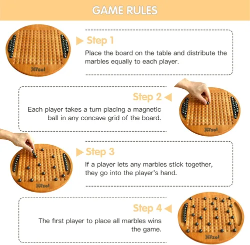 Vista 7 de Juego de ajedrez magnético, juego de mesa de madera dura de doble cara con 30 bolas magnéticas, desarrolla inteligencia, ejercicio cerebral