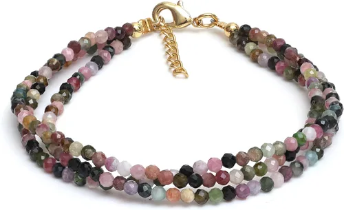 Vista 9 de Gempires - Pulseras de cuentas naturales de múltiples hebras, ligeras, hechas a mano, hipoalergénicas, de 8 pulgadas, chapadas en oro, elegantes