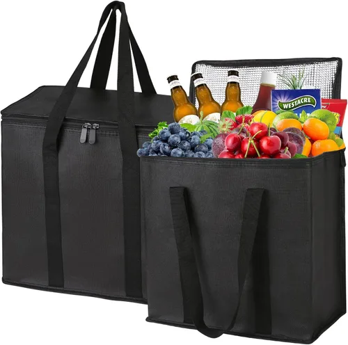 Vista 22 de Paquete de 2 bolsas aisladas reutilizables para comestibles, bolsas enfriadoras plegables para comestibles, bolsa aislante grande de alta Adorable