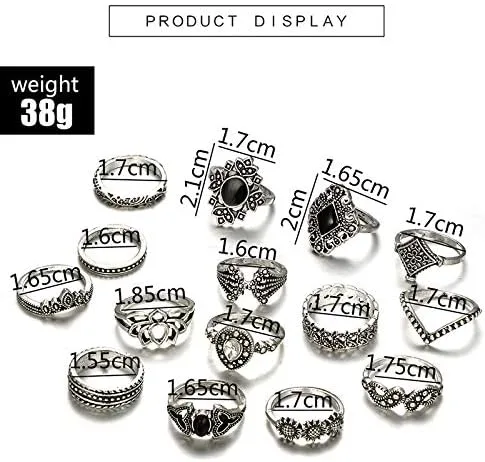 Vista 3 de 6-16 anillos apilables de nudillos para mujeres y adolescentes bohemios vintage apilables dorados plateados juego de anillos de varios anillos