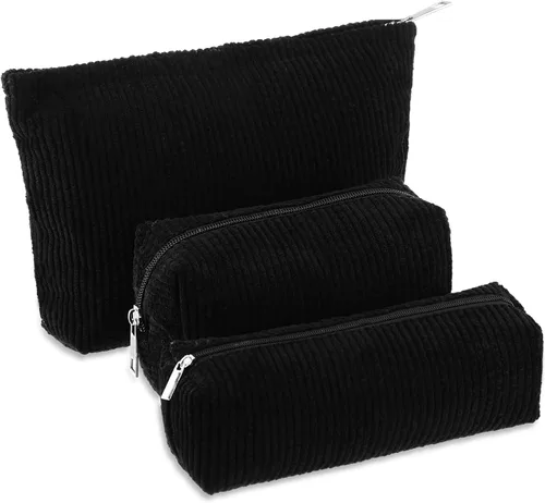 Vista 18 de Huhumy Juego de 3 bolsas de maquillaje para mujeres, bolsa cosmética de pana con sonrisa estética, bolsa de viaje para artículos de tocador, linda
