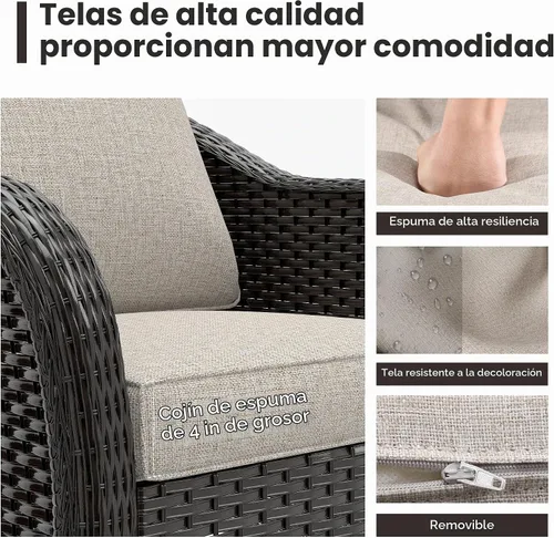 Vista 6 de Sofá de patio al aire libre de 2 plazas con mimbre de PE tejido a mano Beige