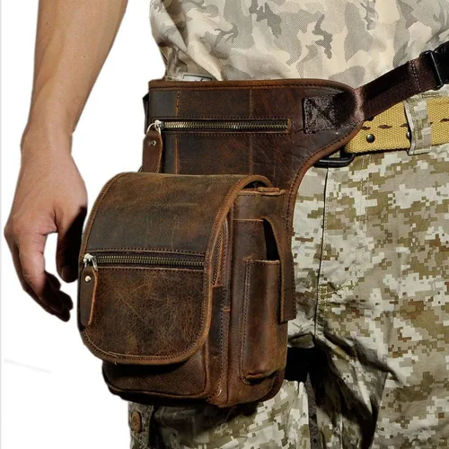 Vista 5 de Leathario - Bolsa de piel auténtica para hombre, bolsa de herramientas para la pierna táctica, bolsa de pierna, bolsa de riñonera para el muslo