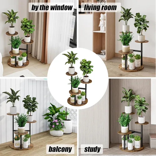 Vista 7 de INGIORDAR - Soporte para plantas de 4 niveles para interiores Multiple Plants with MDF Top Board Metal for Balcony Living Room Patio Garden