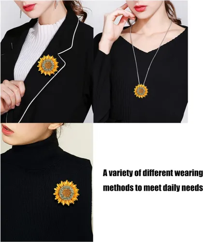 Vista 2 de Broche de girasol con diamantes de imitación, vintage, dorado, amarillo, elegante, para mujer, collar multiusos
