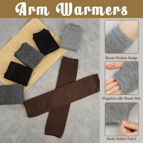Vista 3 de Amandir Guantes largos sin dedos para mujer, calentadores de brazos, guantes elásticos de punto para el pulgar