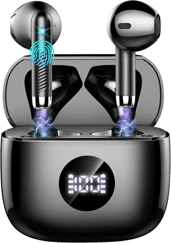 Vista 21 de Auriculares inalámbricos, Bluetooth 5.4, auriculares con pantalla LED de energía, bajos estéreo, auriculares Bluetooth intrauriculares