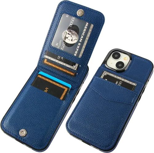 Vista 11 de KIHUWEY Compatible con iPhone 15 Funda Cartera con Soporte para Tarjeta de Crédito, Tapa de Cuero Premium con Cierre Magnético y Función Atril