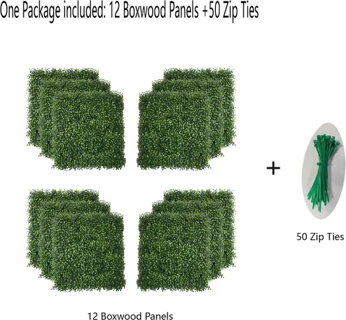 Vista 2 de KuGuo Paneles de setos topiarios artificiales de boj 12P, plantas de seto para patio al aire libre, plantas de pared con protección UV, 20 x 20