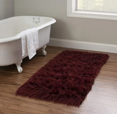 Vista 6 de Linon Flokati - Alfombra de 2 pies por 5 pies, 49.38 oz, borgoña