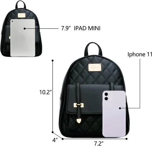 Vista 4 de KKXIU Mochila pequeña para mujer, de piel sintética, acolchada, mini mochila de moda para niñas, Negro -, Mochilas Daypack