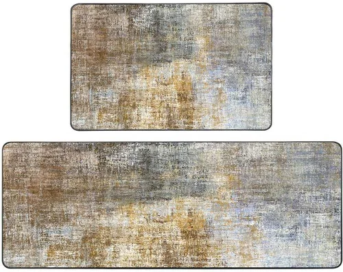 Vista 39 de TOMWISH Juego de 2 alfombras negras para pasillo de cocina, dorado y blanco, antideslizante, acolchado, comodidad vintage, 17 x 48 pulgadas + 17 x