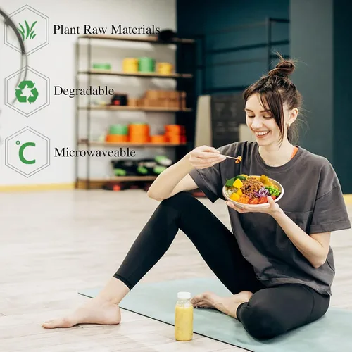 Vista 7 de Lshfwn Paquete de 100 cuencos de papel desechables de 12 onzas, compostables resistentes, cuencos de bagazo ecológicos para fiestas, restaurantes