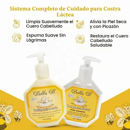 Vista 6 de BELLA B Bundle Bee Gone Cradle Cap Champú y cabello saludable para el cuero cabelludo Cradle Cap Tratamiento y acondicionador de 8 onzas, kit