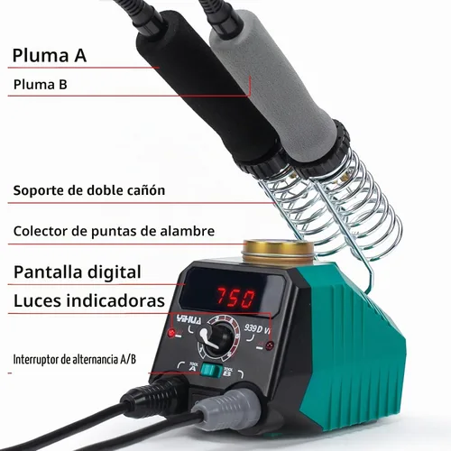 Vista 2 de Kit de combustión de madera de doble pluma YIHUA 939D-VI con pantalla digital con 20 puntas de alambre, pluma de combustión de madera desmontable, 2