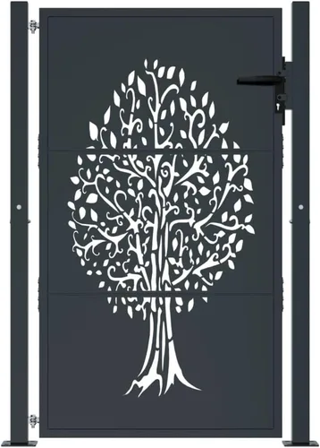 Vista 7 de vidaXL Puerta de jardín Antracita 39.4x49.2 Diseño de árbol de acero