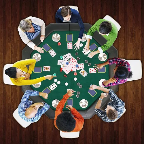 Vista 3 de LUCKYERMORE Mesa de póquer plegable 500 fichas de póquer Set 8 jugadores Layout Poker Mats con bolsa de transporte