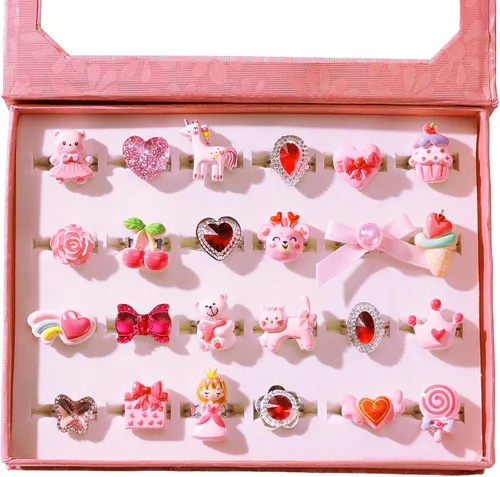 Vista 11 de PinkSheep Anillos de joyería para niña pequeña en caja, 24 encantadores Anillo de Halloween