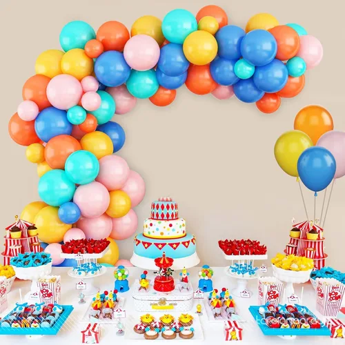 Vista 5 de Kit de arco de globos, 87 piezas de guirnalda de globos arcoíris, arco de globos, globo de látex arco iris en azul, rosa, amarillo, naranja