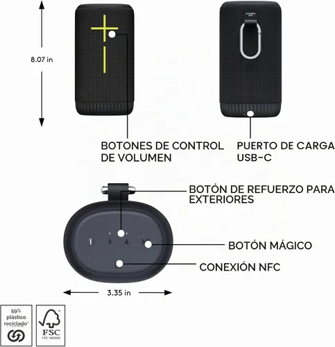 Vista 8 de Ultimate Ears EVERBOOM Wireless Bluetooth Portable Speaker - Black Negro