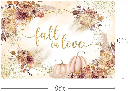 Vista 3 de MEHOFOND Telón de fondo de calabaza de 8 x 6 pies, diseño bohemio floral para parejas, fotografía de boda, fondo para mujer, despedida de soltera