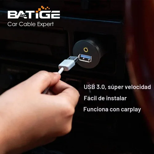 Vista 5 de Paquete de 2 cables USB 3.0 y 0.138 in para montaje en automóvil de 0.138 in + extensión AUX USB 3.0 para tablero de salpicadero, cable de montaje