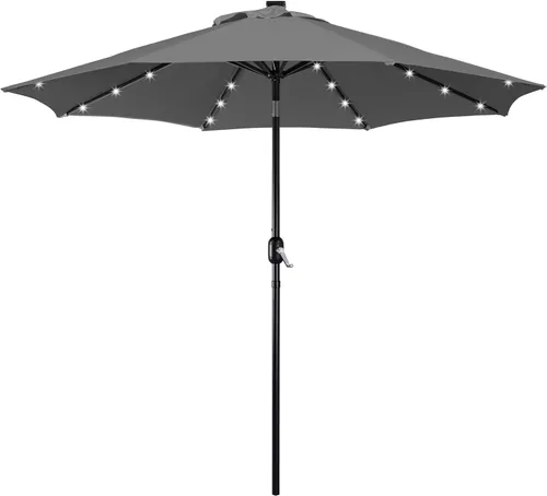 Vista 25 de Yaheetech - Sombrilla solar de patio de 9 pies, sombrilla de mesa con 32 luces LED, 8 varillas/inclinación y sistema de elevación con manivela