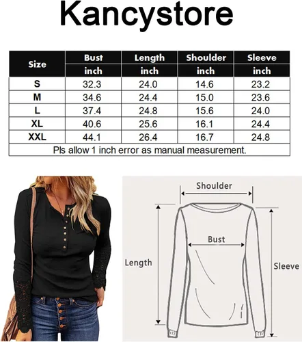 Vista 4 de Kancystore - Blusas de manga larga para mujer, con cuello en V y botones