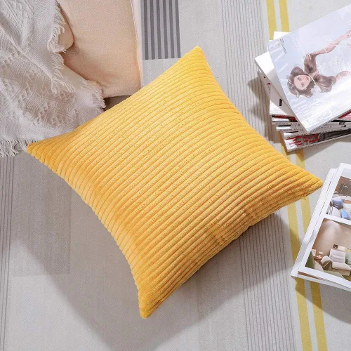 Vista 4 de Artscope Fundas de Almohada de Pana a Rayas Acogedoras Súper Suaves Decorativas Cuadradas Fundas de Almohada Fundas de Cojín para Sofá Sofá Amarillo