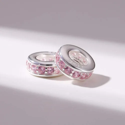 Vista 2 de 925 plata esterlina espaciador encanto grano con CZ transparente para pulseras Pandora Charms