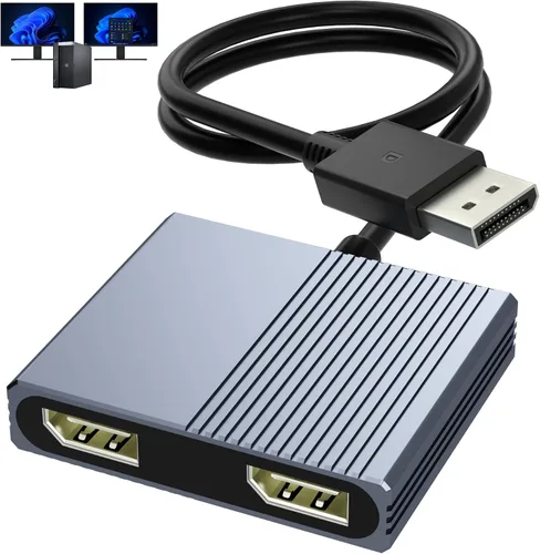 Vista 9 de Displayport MST Hub, 4K@120Hz Display Port Splitter for Dual Monitors, DP to Dual DP Adapter 1 in 2 Out, DisplayPort Splitter Extended Display