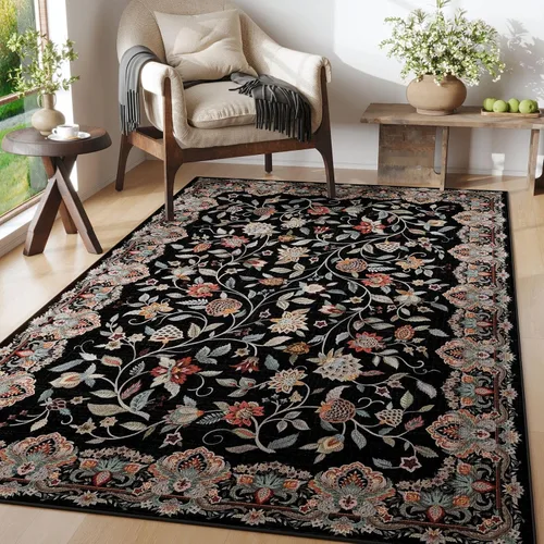 Vista 27 de Rugcomf Alfombra vintage de cachemira de 2 pies 7 x 8 pies, lavable a máquina, antideslizante, alfombra floral de pelo bajo para cocina, lavandería