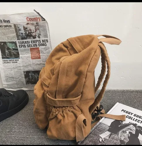 Vista 5 de Mochila de lona bohemia para la escuela, mochila universitaria vintage para mujer, diseño de hadas, grunge, estética, hippie, Y2K, Marrón