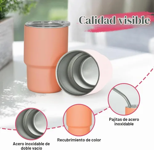 Vista 4 de AGH vaso de chupito de 3 oz, mini vaso con popote y tapa, vasos de chupito de acero inoxidable mate de colores, vasos con aislamiento al vacío