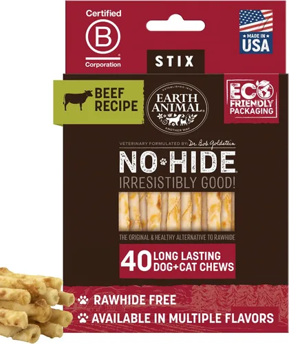 Vista 18 de Earth Animal No Hide Stix - Palitos masticables sin cuero de larga duración para perros pequeños, sabor a carne de res - Paquete de valor de 20