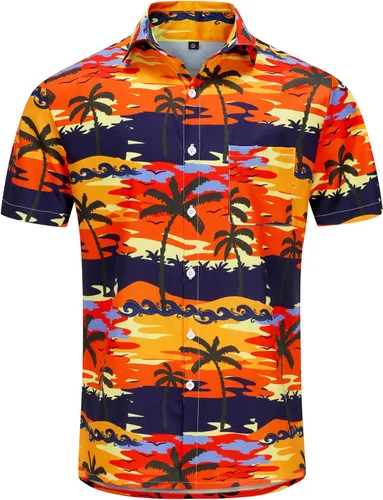 Vista 34 de KYKU - Camisa hawaiana funky para hombre, ropa tropical para vacaciones en Palm Beach