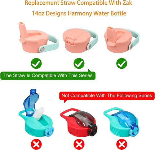 Vista 3 de Popote de repuesto compatible con botella de agua Zak de 14 oz Designs Harmony, paquete de 4 con 1 cepillo (paquete de 6)