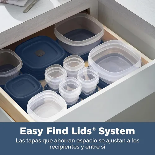Vista 3 de Rubbermaid Easy Find Lids® Recipientes de almacenamiento de alimentos con tapas ventiladas, juego de 26 piezas, color azul